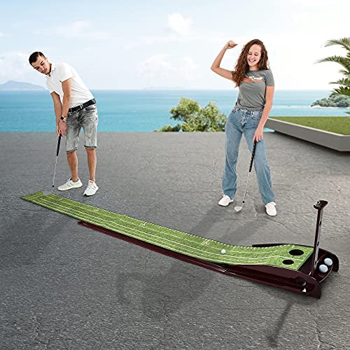 51ys0vuxpoL. AC  - Golf Putting Green Mat for Indoor & Outdoor Practice Use – Mini Golf Course with Auto Ball Return and Included Baffle – Velvet Crystal Mat with Durable Solid Wood Base – for Golf Lovers & Enthusiasts