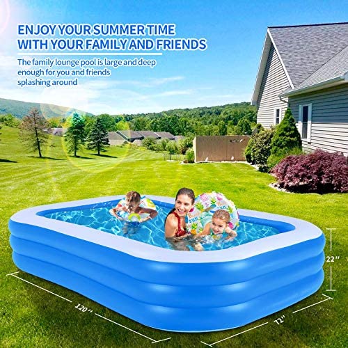 61pUberpQOL. AC  - Inflatable Swimming Pool, 120 x 72 x 22 inches Family Full-Sized Lounge Pool, Rectangular Blow Up Pool for, Kiddie, Toddlers, Adults
