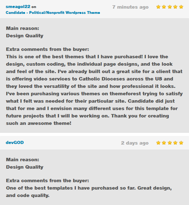 customer reviews - Candidate - Political/Nonprofit/Church WordPress Theme