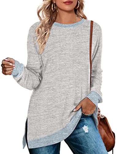 WEESO Women’s Long Sleeve Sweatshirts Color Block Crewneck Sweaters Tunic Tops