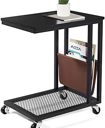 1651932321 41IdautEA5L. AC  366x445 - AITTA Side Table with Storage Industrial C Shaped Sofa Couch End Table with Side Bag & Rolling Wheels for Living Room, Bedroom Small Spaces, Black