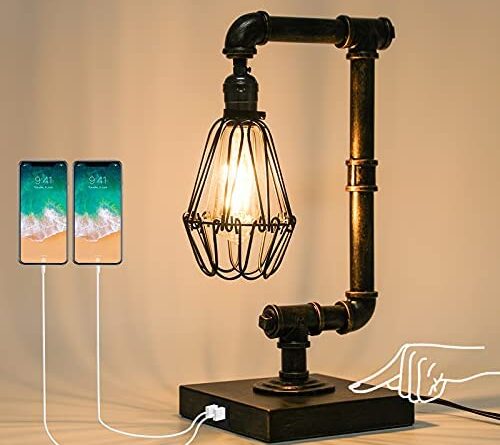 1652754287 41R5R0lsahL. AC  500x445 - Ganiude Steampunk Lamp, 3-Way Dimmable Touch Control, Industrial Desk Lamp with USB Ports, Vintage Edison Bulb Lamp, Iron Retro Water Pipe Table Lamp for Dining Room, Bar, 100W Max(Bulb Included)