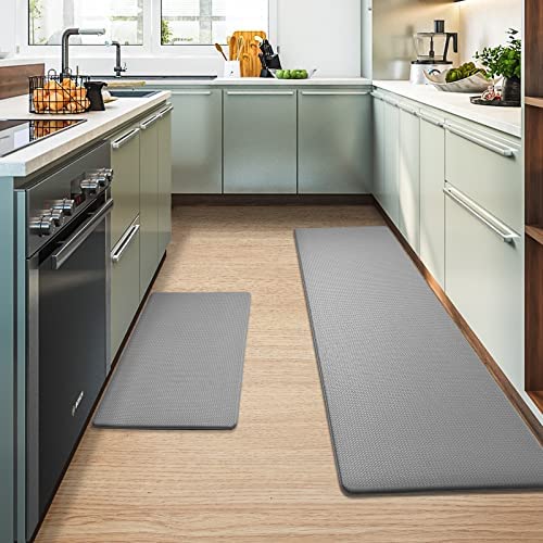 Color G Kitchen Rugs, Kitchen Rug Set 2 Piece Kitchen Runner Rug Kitchen Floor Mat, Cushioned Anti Fatigue Kitchen Mat Non Skid Waterproof Comfort Standing Kitchen Rug, 17″x29″+17″x59″, Grey