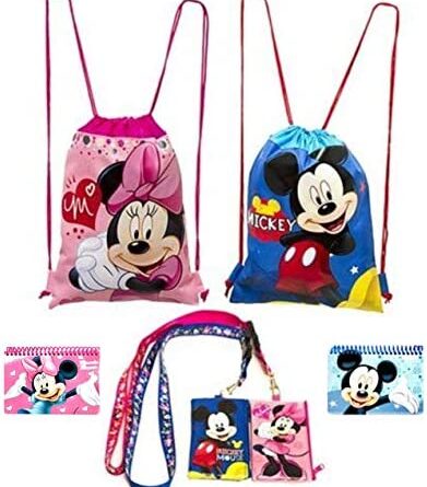 1653879131 51DEr8ac0KL. AC  391x445 - Disney Mickey and Minnie Mouse Drawstring Backpacks Plus Lanyards with Detachable Coin Purse and Autograph Books (Set of 6) (Pink Blue)