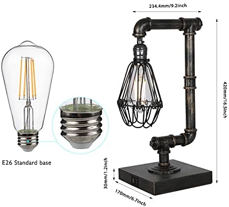 413ANIzfcmL. AC  - Ganiude Steampunk Lamp, 3-Way Dimmable Touch Control, Industrial Desk Lamp with USB Ports, Vintage Edison Bulb Lamp, Iron Retro Water Pipe Table Lamp for Dining Room, Bar, 100W Max(Bulb Included)