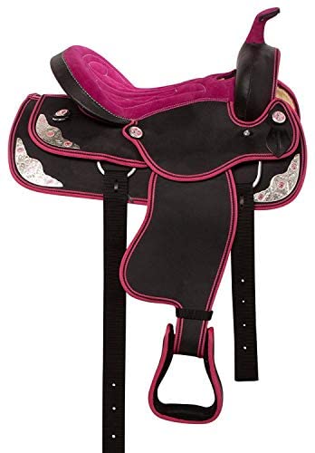 41LDVg 0KyL. AC  - HORSE SADDLERY IMPEX - Youth Child Synthetic Western Pony Miniature Horse Saddle Tack Get Matching Headstall, Breast Collar & Saddle Pad Size 10" to 12" inches Seat Available (10, Pink)