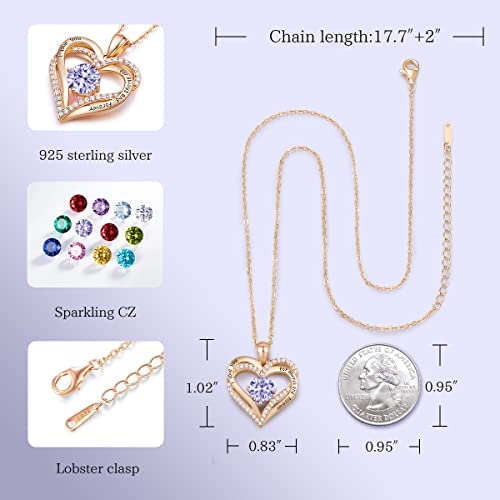 41yy0jDCEvL. AC  - CDE Forever Love Heart Pendant Necklaces for Women 925 Sterling Silver with Birthstone Zirconia, Birthday Mother’s Day Jewelry Gift for Mom Women Girls