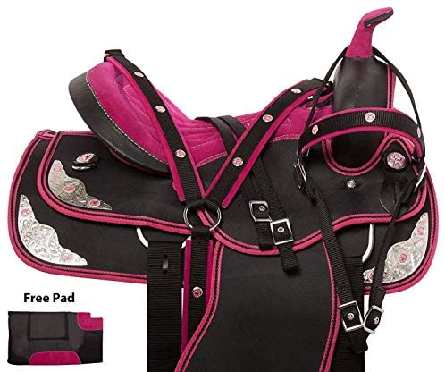 511 h7P p0L. AC  - HORSE SADDLERY IMPEX - Youth Child Synthetic Western Pony Miniature Horse Saddle Tack Get Matching Headstall, Breast Collar & Saddle Pad Size 10" to 12" inches Seat Available (10, Pink)