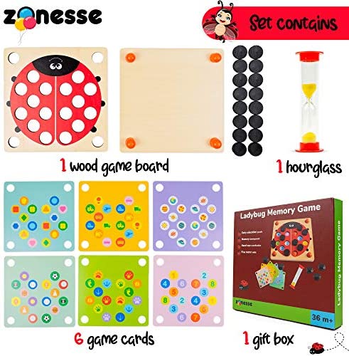 513bjSub7PL. AC  - Memory Game for Fun Engaging Learning - 6 Different Games with Hourglass for Toddlers-Ladybug Montessori Toy for Endless Minutes of Joy and New Skills-Gift Box for Birthday Christmas Various Occasions