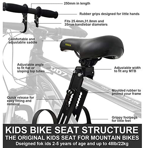 519a0ueP4AL. AC  - XIEEIX Kids Bike Seat with Handlebar Attachment, Detachable Front Mounted Child Bicycle Seats with Foot Pedals for Children 2~5 Years, Compatible with All Adult Mountain Bikes (Handle+Seat)