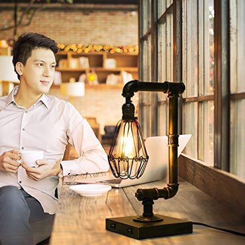 51Amt+JrC L. AC  - Ganiude Steampunk Lamp, 3-Way Dimmable Touch Control, Industrial Desk Lamp with USB Ports, Vintage Edison Bulb Lamp, Iron Retro Water Pipe Table Lamp for Dining Room, Bar, 100W Max(Bulb Included)