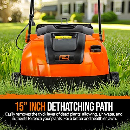 51ClOxRtazS. AC  - SuperHandy 2 in 1 Walk Behind Scarifier, Lawn Dethatcher Raker Corded Electric 120V 12-Amp 15-Inch Rake Path with Collection Bag for Yard, Lawn, Garden Care, Landscaping