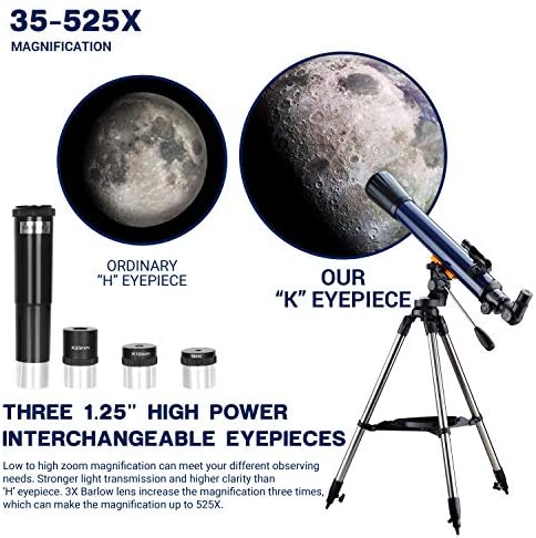 51Hus5b50eL. AC  - ESSLNB Telescope for Adults 700X70mm with K4/10/20 Eyepieces 525X Telescopes for Kids and Beginners Erect-Image Refractor Telescope with Stainless Steel Tripod Phone Mount and Red Dot Finderscope