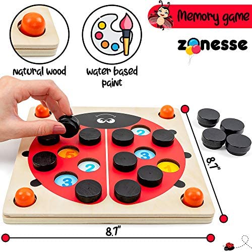 51KFOHz5Y6L. AC  - Memory Game for Fun Engaging Learning - 6 Different Games with Hourglass for Toddlers-Ladybug Montessori Toy for Endless Minutes of Joy and New Skills-Gift Box for Birthday Christmas Various Occasions