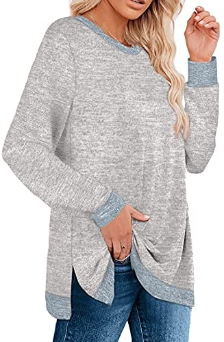 51LfIp0VH0S. AC  - WEESO Women's Long Sleeve Sweatshirts Color Block Crewneck Sweaters Tunic Tops