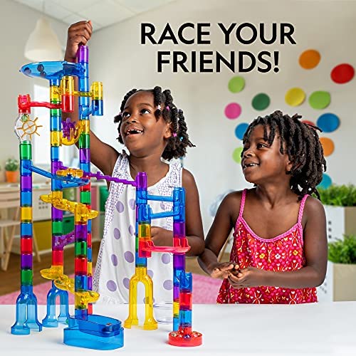 51PyEQz4AJL. AC  - NATIONAL GEOGRAPHIC Glowing Marble Run – 80 Piece Construction Set with 15 Glow in the Dark Glass Marbles & Mesh Storage Bag, Educational STEM Toy, an AMAZON EXCLUSIVE Science Kit