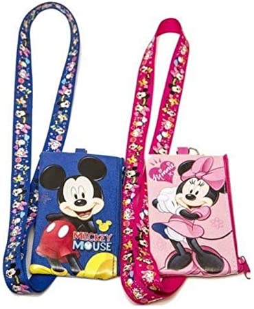 51RCxmnsweL. AC  - Disney Mickey and Minnie Mouse Drawstring Backpacks Plus Lanyards with Detachable Coin Purse and Autograph Books (Set of 6) (Pink Blue)