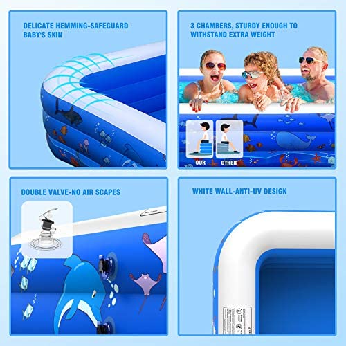 51Y3TUBJWLL. AC  - Inflatable Swimming Pools, FUNAVO Inflatable Pool for Kids, Kiddie, Toddler, Adults, 100" X71" X22" Family Full-Sized Swimming Pool, Lounge Pool for Outdoor, Backyard, Garden, Indoor, Lounge