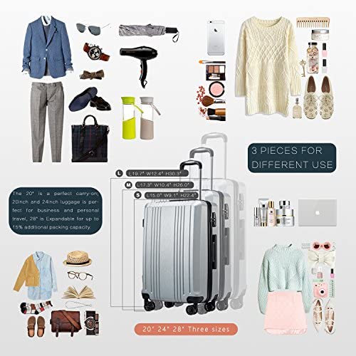 51gkEi9NFiL. AC  - Coolife Luggage Suitcase PC+ABS with TSA Lock Spinner Carry on Hardshell Lightweight 20in 24in 28in (grey, S(20in_carry on))