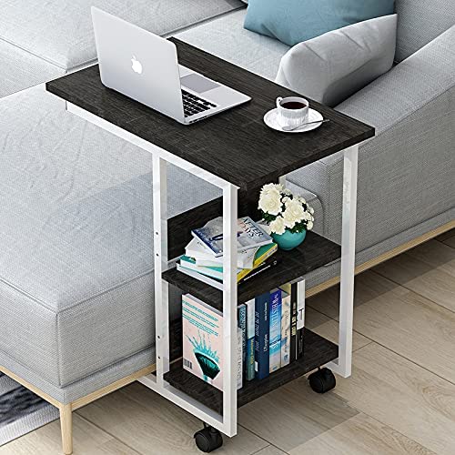 51jOv7zaDSS. AC  - MOAMUN C-Shaped Side Table Sofa End Table, Movable Snack Side Table, Wooden End Table with Storage Shelf for Sofa Couch Living Room and Bedroom, Black Walnut