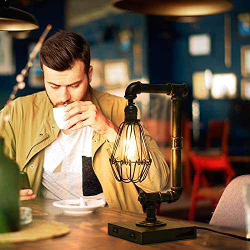 51plc4Hx8CL. AC  - Ganiude Steampunk Lamp, 3-Way Dimmable Touch Control, Industrial Desk Lamp with USB Ports, Vintage Edison Bulb Lamp, Iron Retro Water Pipe Table Lamp for Dining Room, Bar, 100W Max(Bulb Included)