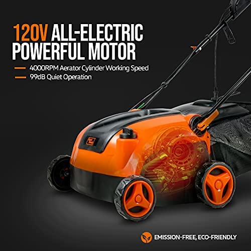 51zxijFZlaS. AC  - SuperHandy 2 in 1 Walk Behind Scarifier, Lawn Dethatcher Raker Corded Electric 120V 12-Amp 15-Inch Rake Path with Collection Bag for Yard, Lawn, Garden Care, Landscaping