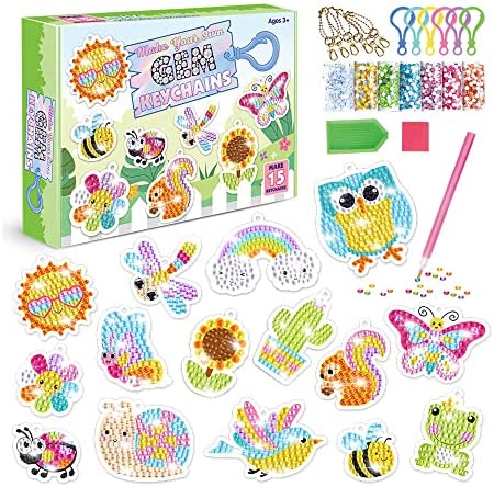 618qsdBrIzL. AC  - 15 Pcs Diamond Kit Arts and Crafts for Kids Ages 8-12 Girls, DIY Gem 5D Painting Stickers Chainkeys Pendant,Numbers Art Kits(SK8014)