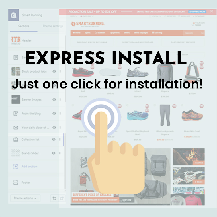 express install - Fastest - Shopify minimal theme, Mega menu, GTMetrix 90/100, Cross-sells - Increase conversion rate