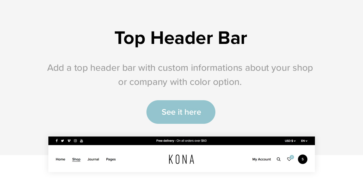 feature headerbar - Kona - Modern & Clean eCommerce WordPress Theme