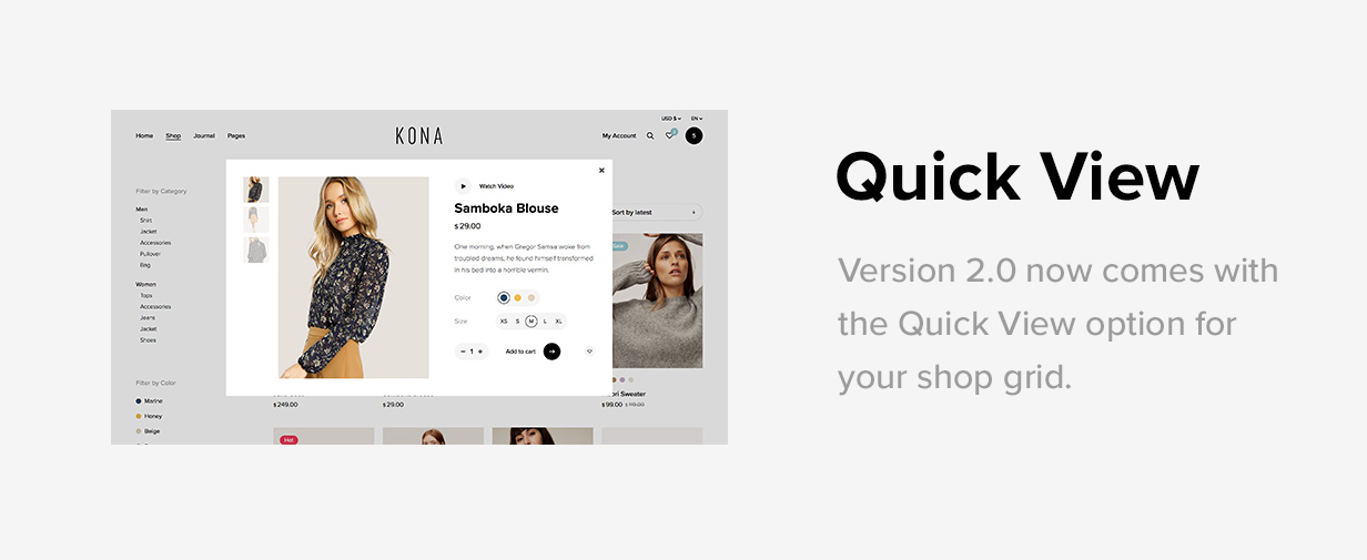 feature quick - Kona - Modern & Clean eCommerce WordPress Theme