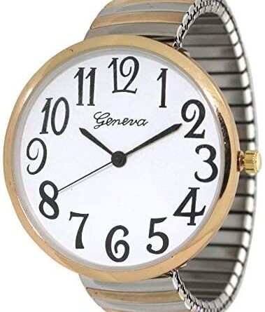 1654225214 416l5kCgyGL. AC  379x445 - Geneva Super Large Stretch Watch Clear Number Easy Read (Two Tone)