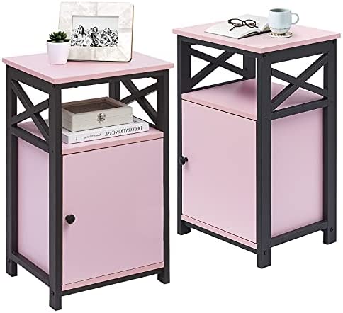 1654571348 41cLKwGsmFS. AC  - VECELO Modern Night Stand, End Side Table with Storage Cabinet for Sofa Couch and Living Room,Bedroom, Pink/Set of 2