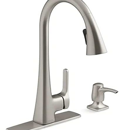 1656475122 31yMNC8ClBL. AC  406x445 - Kohler Maxton Vibrant Stainless Pull-Down Handle Kitchen Faucet w/ Soap Dispenser