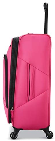 31NN9eL2fjL. AC  - American Tourister 4 Kix Expandable Softside Luggage with Spinner Wheels, Pink, Checked-Medium 25-Inch