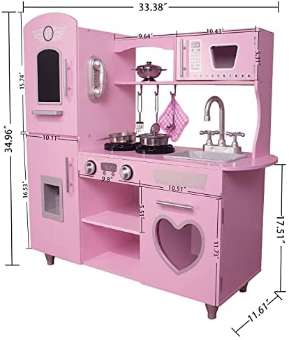 4154BelpaQL. AC  - TaoHFE Large Wooden Play Kitchen with Lights & Sounds, Pink Pretend Toy Kitchen for Toddlers, Kids Kitchen 8 Accessories Set for Girls Boys, Gift for Age 3+, 33.38 x 11.61 x 34.96 Inch