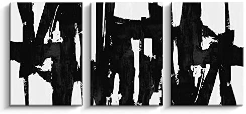 41aCDU28C+L. AC  - Pinetree Art 3 Panels Black and White Abstract Canvas Wall Art Prints 3D Textured Painting for Living Room (Large)