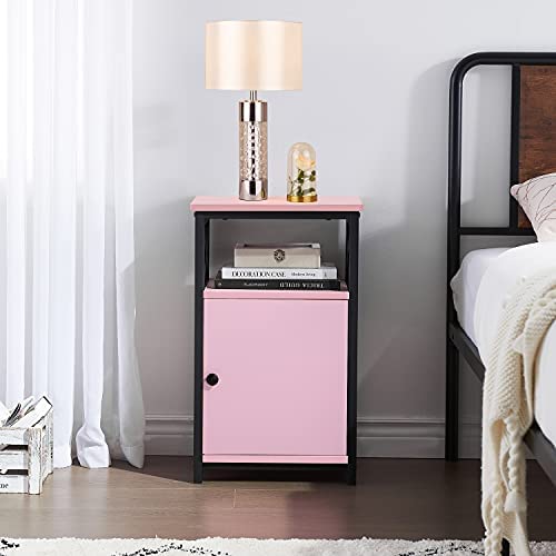 41bsq8zgGWS. AC  - VECELO Modern Night Stand, End Side Table with Storage Cabinet for Sofa Couch and Living Room,Bedroom, Pink/Set of 2