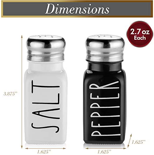 41nUIeKICOL. AC  - Farmhouse Salt and Pepper Shakers Set by Brighter Barns - Cute Modern Farmhouse Kitchen Decor for Home Restaurants Wedding - Gorgeous Vintage Glass Black White Shaker Sets with Stainless Steel Lids