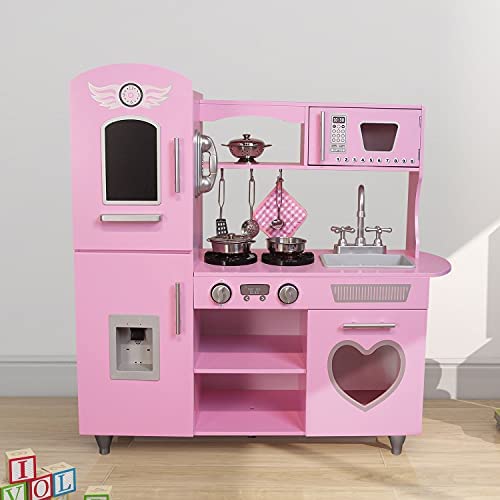 41wShNvSd0S. AC  - TaoHFE Large Wooden Play Kitchen with Lights & Sounds, Pink Pretend Toy Kitchen for Toddlers, Kids Kitchen 8 Accessories Set for Girls Boys, Gift for Age 3+, 33.38 x 11.61 x 34.96 Inch