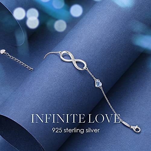 51+YLLtUapL. AC  - CDE Infinity Heart Symbol Charm Bracelet for Women Stainless Steel 925 Sterling Silver Adjustable Mother's Day Jewelry Gift Birthday Valentine’s Day Gifts for Women Mom Wife Girls Her