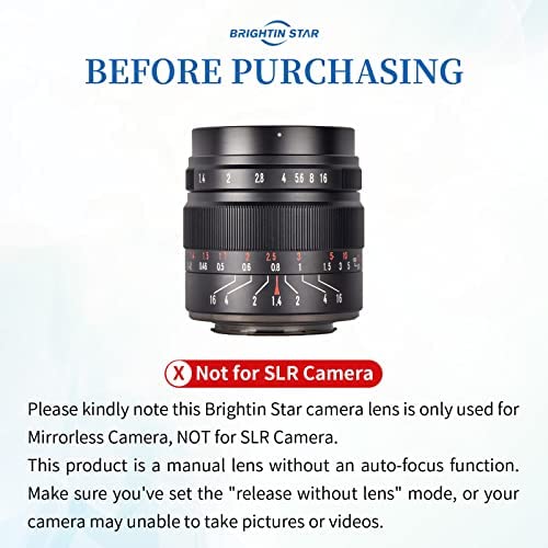 5170h0HSBmL. AC  - Brightin Star 50mm F1.4 APS-C Manual Focus Mirrorless Camera Lens, Fit for Canon EF-M Mount M, M2, M3, M5, M6, M10, M100, M50, M200 (Black)