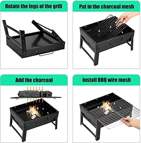 51FbjrrpgxS. AC  - Folding Portable Barbecue Charcoal Grill, Barbecue Desk Tabletop Outdoor Stainless Steel Smoker BBQ for Outdoor Cooking Camping Picnics Beach (M1)