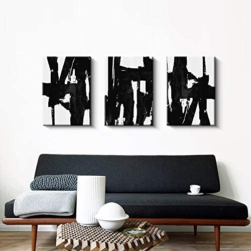 51HXBxcM9AL. AC  - Pinetree Art 3 Panels Black and White Abstract Canvas Wall Art Prints 3D Textured Painting for Living Room (Large)