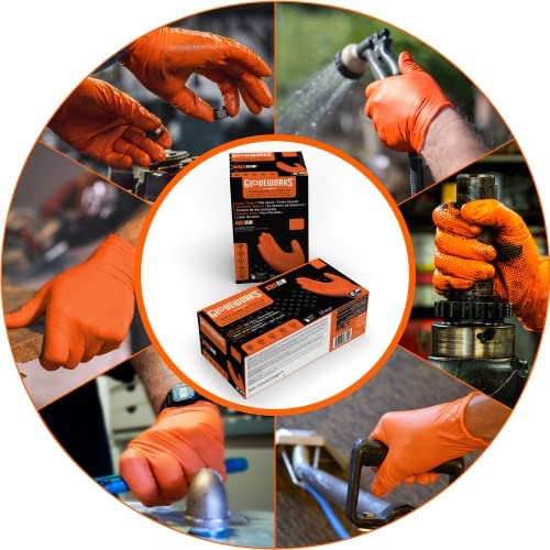 51RXfVb5ThL. AC  - GLOVEWORKS HD Orange Nitrile Disposable Gloves, 8 Mil, Latex and Powder Free, Industrial, Food Safe, Raised Diamond Texture