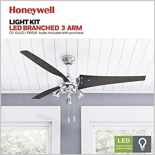 51WpGMb722L. AC  - Honeywell 50611 Phelix High Power Ceiling Fan, LED 56" Industrial, 3 Black ABS Blades, Brushed Nickel