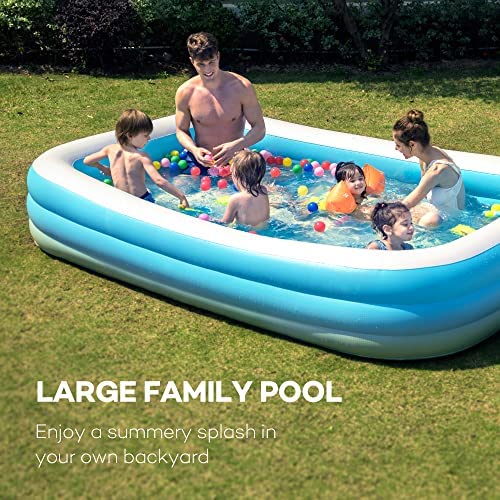 51YJm9WY iL. AC  - Inflatable Pool, 118 x 72 x 20in Full-Sized Family Kiddie Blow up Swimming Pool, Big Rectangular Lounge Above Ground Pool for Garden Backyard Summer Water Party for Kids, Adults Children Baby Age 3+