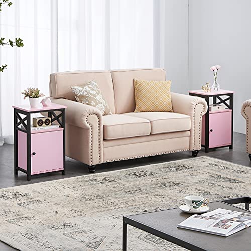 51ZoQ39bheL. AC  - VECELO Modern Night Stand, End Side Table with Storage Cabinet for Sofa Couch and Living Room,Bedroom, Pink/Set of 2