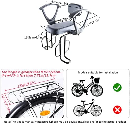51bM Pt6HEL. AC  - XIEEIX Rear Child Bike Seat, Back Mounted Child Bicycle Seat with Back Rest Armrest Foot Pedals, and Width Adjustable Bicycle Rear Seat, Suitable for Children Aged 2 to 8 Years Old