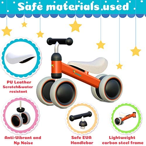 51hq4qxSQ3L. AC  - Baby Balance Bike - Baby Bicycle for 6-24 Months, Sturdy Balance Bike for 1 Year Old, Perfect as First Bike or Birthday Gift, Safe Riding Toys for 1 Year Old Boy Girl Ideal Baby Bike (Orange)