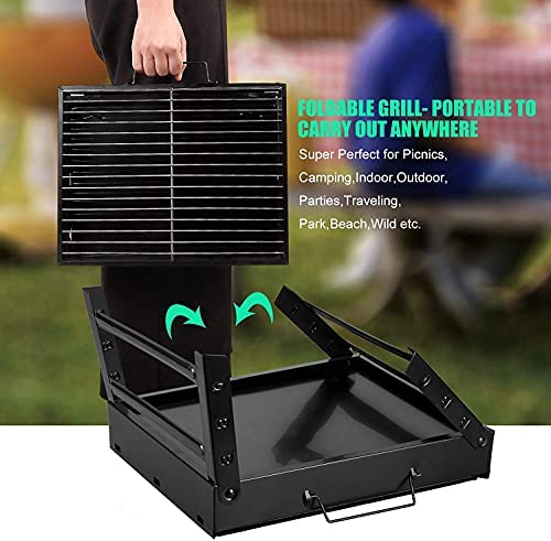 51w7DKGx3sS. AC  - Folding Portable Barbecue Charcoal Grill, Barbecue Desk Tabletop Outdoor Stainless Steel Smoker BBQ for Outdoor Cooking Camping Picnics Beach (M1)